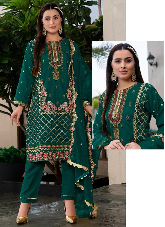 Faux Georgette  Green Festival Wear Embroidery Sequence Work With Zarkan Pakistani Suit